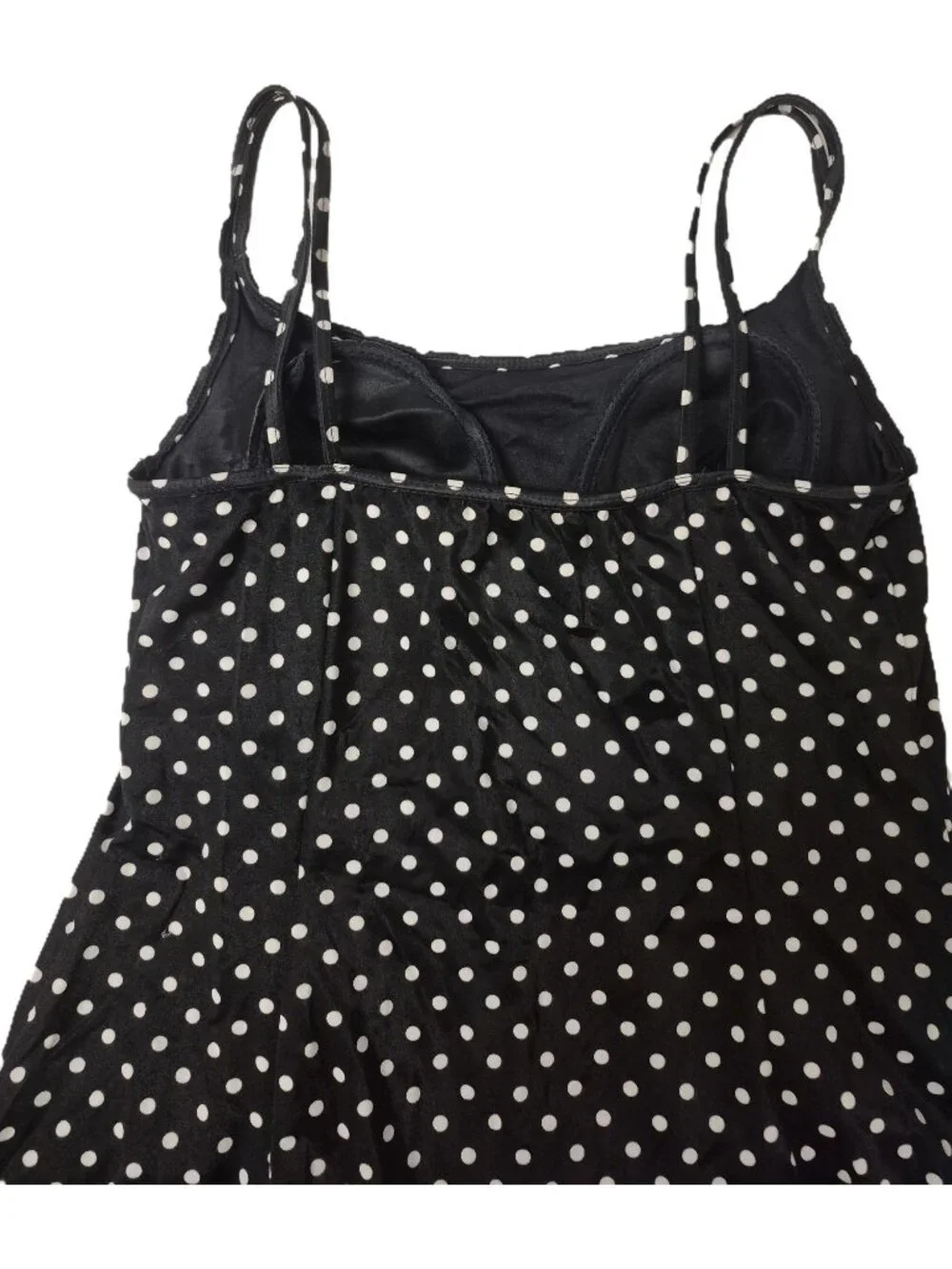 Longitude Black With White Vintage Polka Dot One Piece Swimsuit Dress Women's 10
